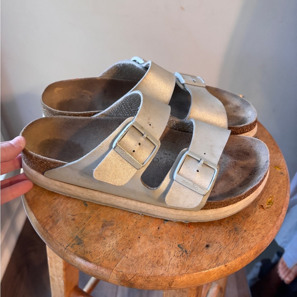 Birkenstock Papillo Silver Platform Arizona Sandals 40 9.5